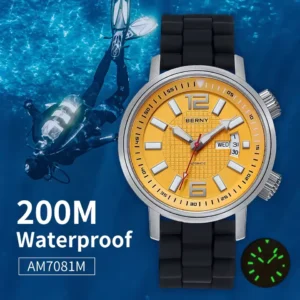 Reloj automático Miyota 8205 · Cristal de zafiro · Resistencia al agua 20ATM · Estilo militar con luminiscencia